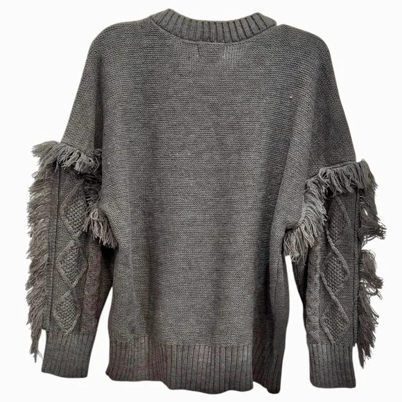 NWT 52seven Women's XL Gray Long Sleeve Cable Pullover Sweater with Fringe - Picture 4 of 11